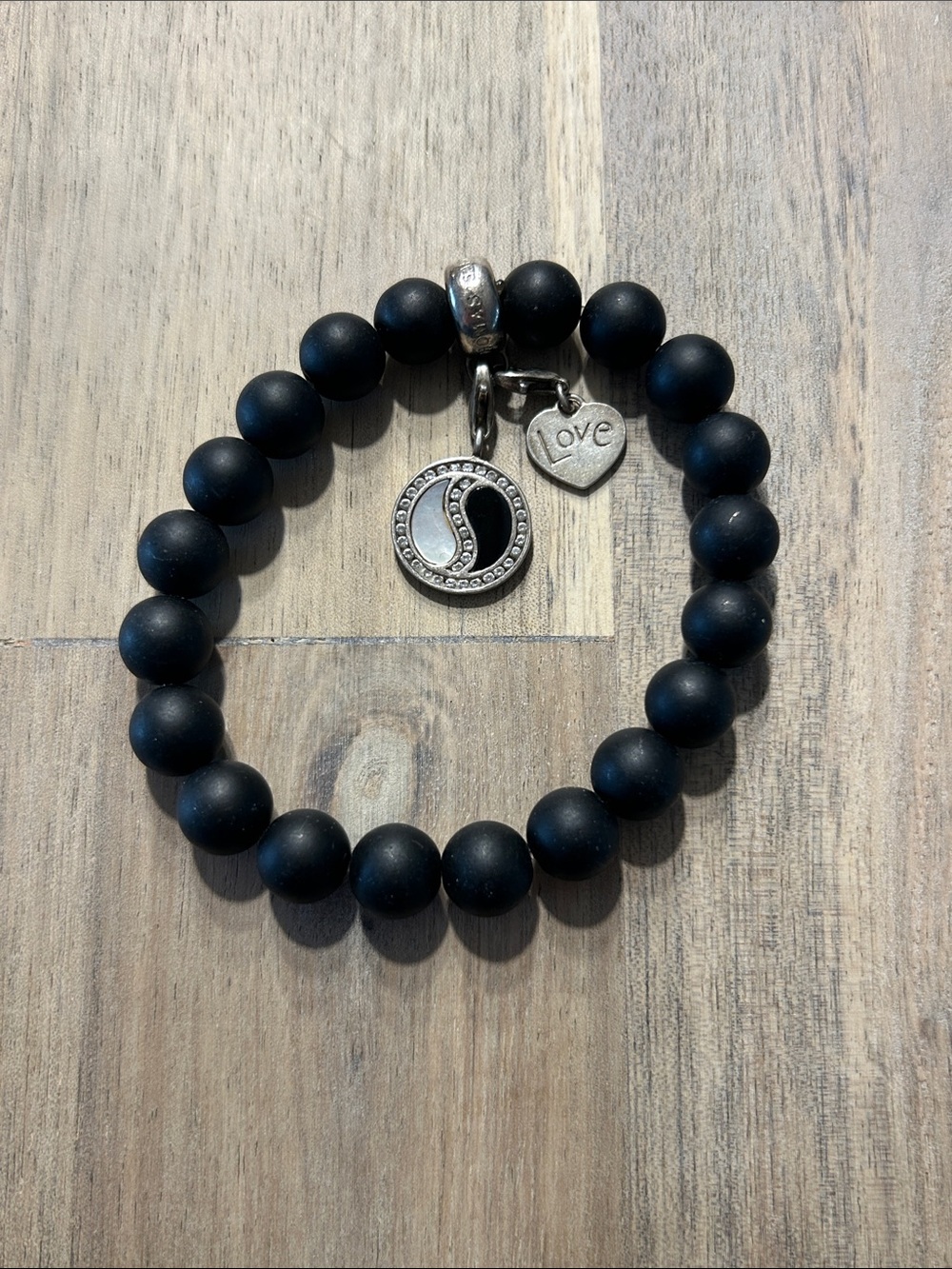 Thomas Sabo Obsidian Sterling Silver Mother Pearl Yin Yang Love Charm Bracelet